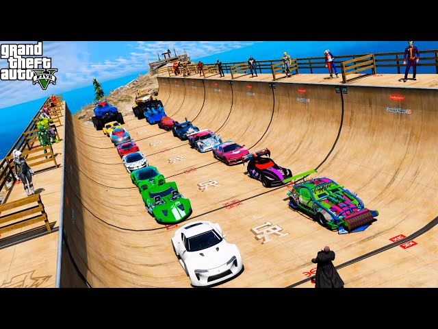 Superhero Cars Сhallenge on ramps with Spiderman Hulk and other Superheroes GTA V MODS