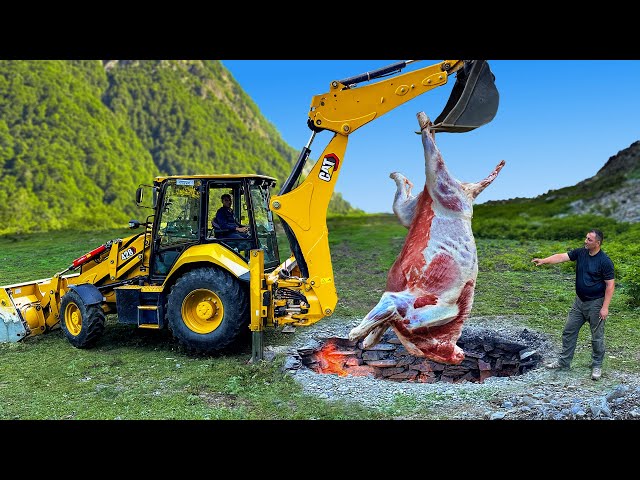 A Giant Bull Roasted Underground! Only An Excavator Could Lift It!