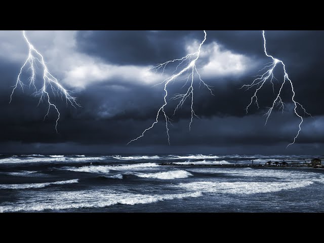 Rain, Thunder & Ocean Sounds BLACK SCREEN ⛈️ Storm White Noise for Sleeping