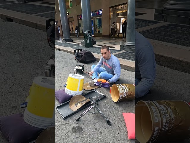 Street Drummer Plays with Pots, Pans and More