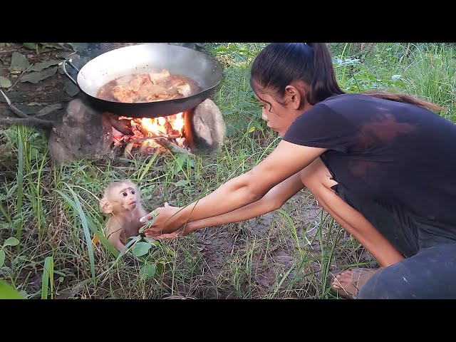 Do you like Cute Baby Money? Cooking Chicken and Eating in jungle @PrimitiveSurvivalSkillss