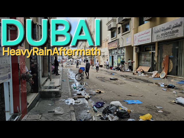 12:30pm Dubai UAE "1day after" HEAVY RAIN: Explore STREET LIFE Deira to Bur Dubai (4.17.24: 4K-UHD)
