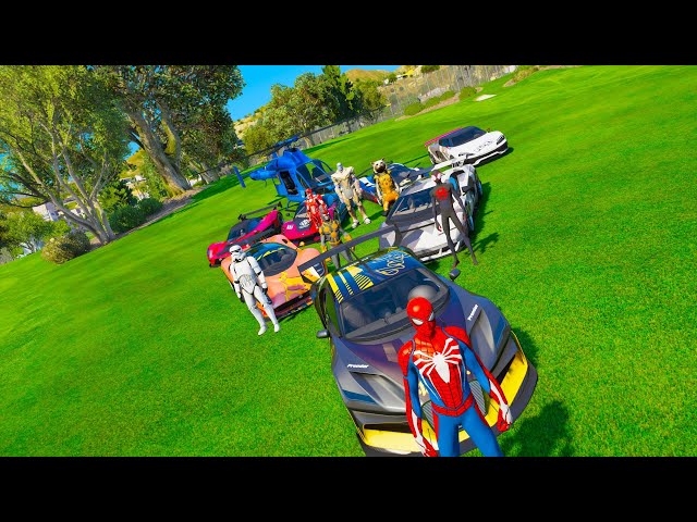 Spiderman and Miles Morales Challenge Superheroes Super CARS GTA V Супер Герои на Рампе !