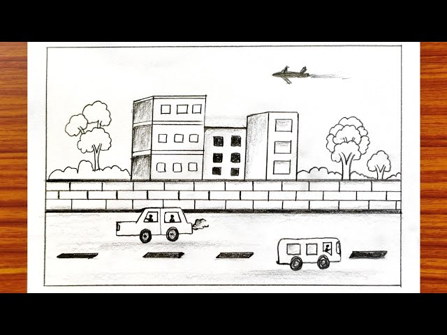 City scenery drawing easy | Simple city Scenery drawing | How to draw city scenery drawing