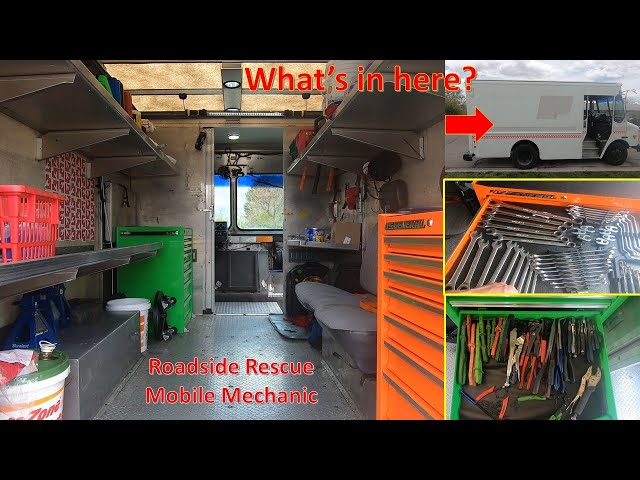 Mobile mechanic setup. Shop in UPS truck Extensive tour, Roadside Rescue.