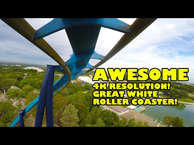 Great White Roller Coaster 4K Ultra HD Front Seat POV SeaWorld San Antonio Texas