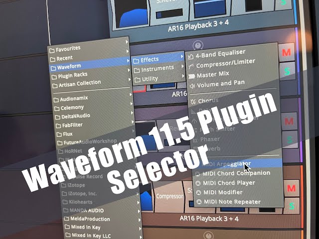 Tracktion Waveform 11.5 - Controlling the Waveform Plugin Selector (Video 30)