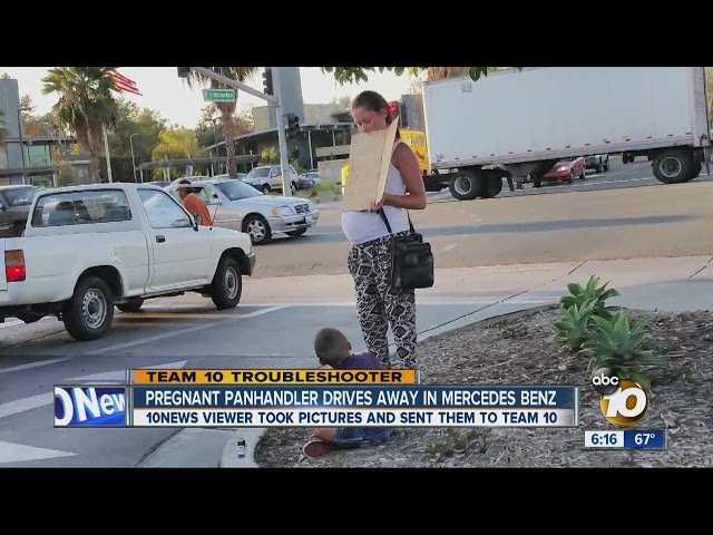 Caught on camera: Pregnant beggar with boy drives off in a Mercedes-Benz