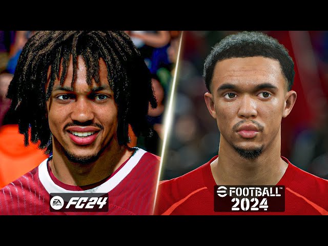 EA FC 24 vs eFootball 2024 - Liverpool FC Player Faces Comparison (Salah, Arnold, Jota, etc.)