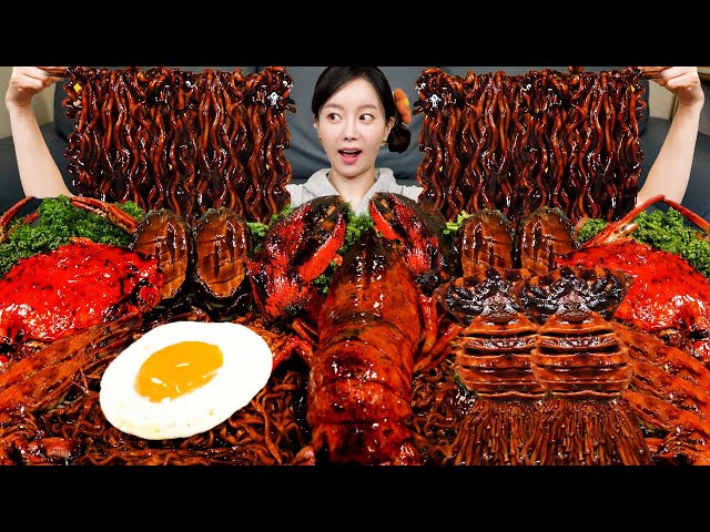 [Mukbang ASMR] Seafood FLEX 🦞 Jjajang Giant Lobster Abalone Squid Enoki Mushrooms Recipe Ssoyoung
