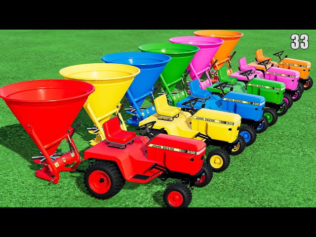 TRANSPORTING & SPREADING LIME with COLORED JOHN DEERE LAWN TRACTORS! #33 Farming Simulator 22