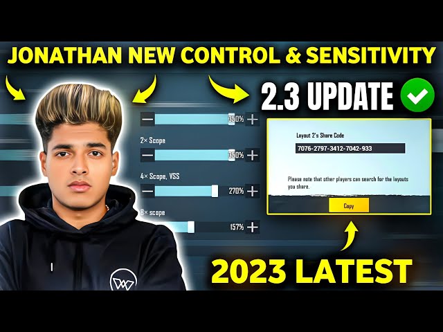 (New 2.3) Jonathan Control Code 2023 & Jonathan sensitivity code | Best 2 finger thumb controls bgmi