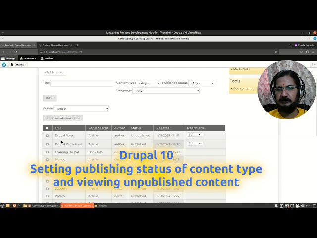 Drupal 10  -  Setting publishing status of content type and viewing unpublished content
