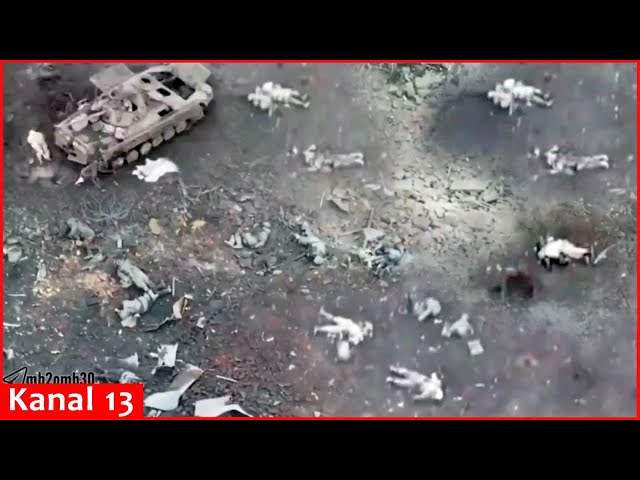 Drone shows dead bodies of Russian soldiers destroyed along with their equipment