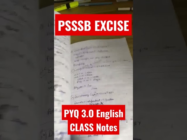PSSSB EXCISE Inspector English Best Notes by a student || PSSSB Excis3 Inspector Preparation 2022