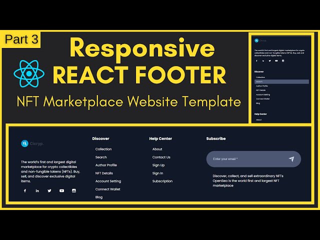 Responsive Footer With React Js | Create Footer Section With React For NFT Marketplace