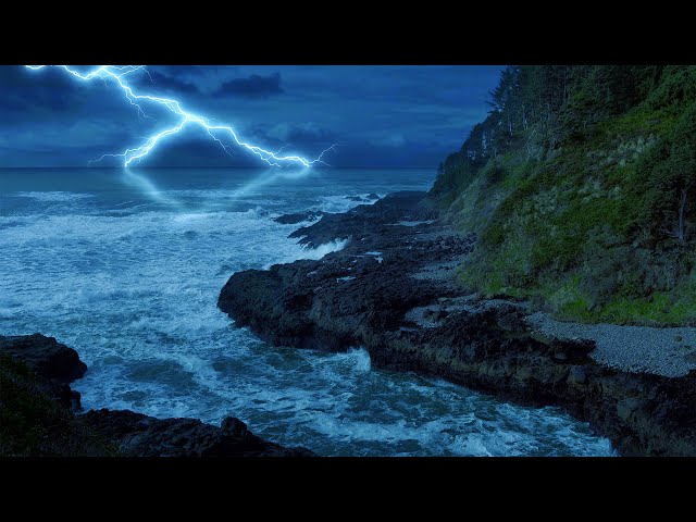 Thunderstorm & Ocean Waves White Noise | Fall Asleep with Thunder + Water Sounds