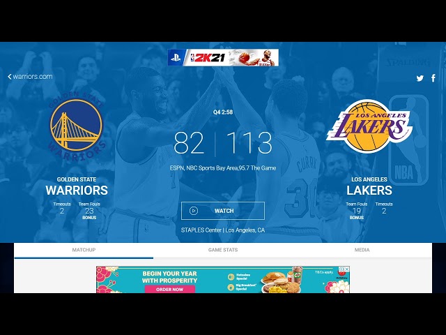 Golden State Warriors vs Los Angeles Lakers Scoreboard - LIVE