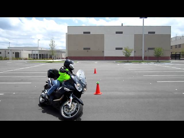 Lisa Riding her Moto Guzzi in a Figure 8 during Advanced Rider Training