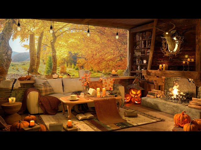 Rainy Autumn at Book Coffee Shop 4K 🍂 Smooth Piano Jazz Music for Relaxing, Studying, Sleeping