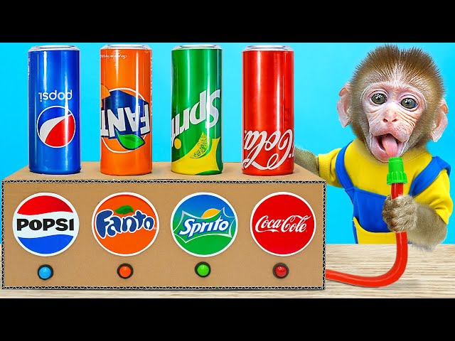 KiKi Monkey sell delicous soda from Coca Pepsi Fanta Vending Machine to earn money |KUDO ANIMAL KIKI