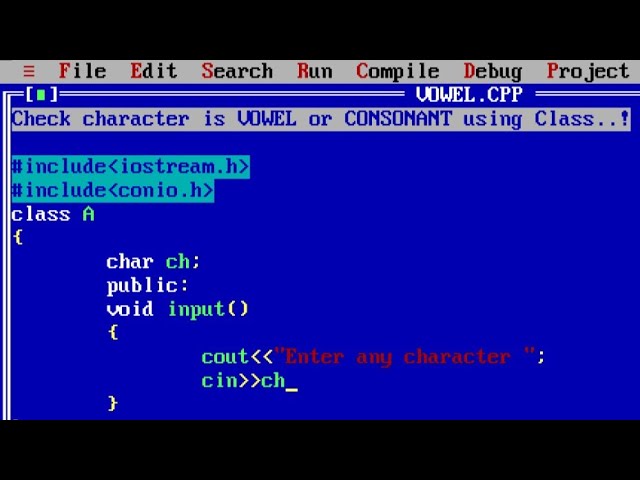 C++ program to check weather a character is vowel or consonant using class | vowel consonant in c++
