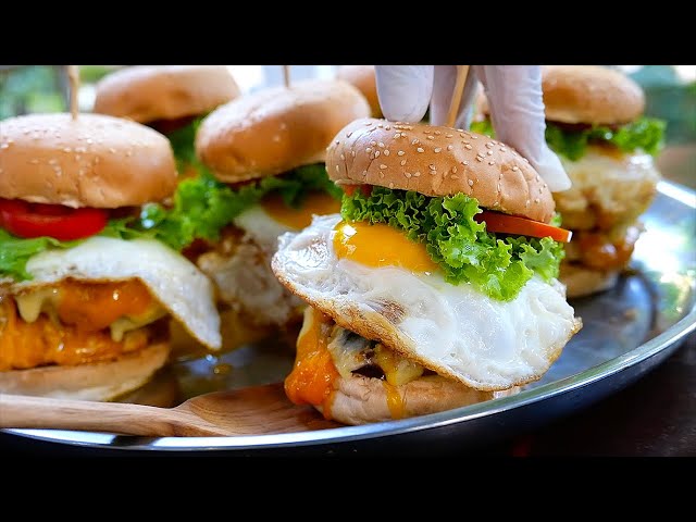 Thai Food - CROCODILE CHEESEBURGERS Double Yolk Eggs Bangkok Thailand