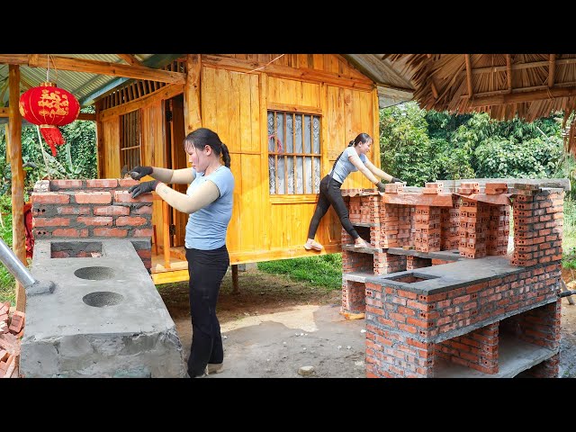 Build a beautiful new brick kitchen - Impressive construction skills of the girl - New Peaceful Life