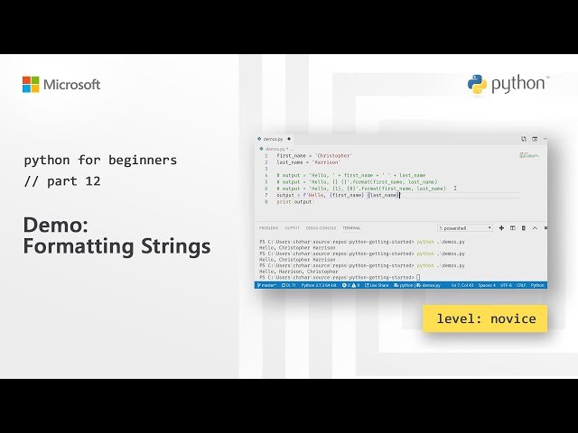 Demo: Formatting Strings | Python for Beginners [12 of 44]