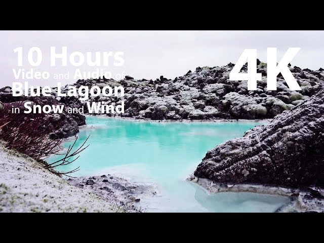 4K HDR 10 hours - Blue Lagoon in Snow with Wind audio, version 2 - relaxing, gentle, calming