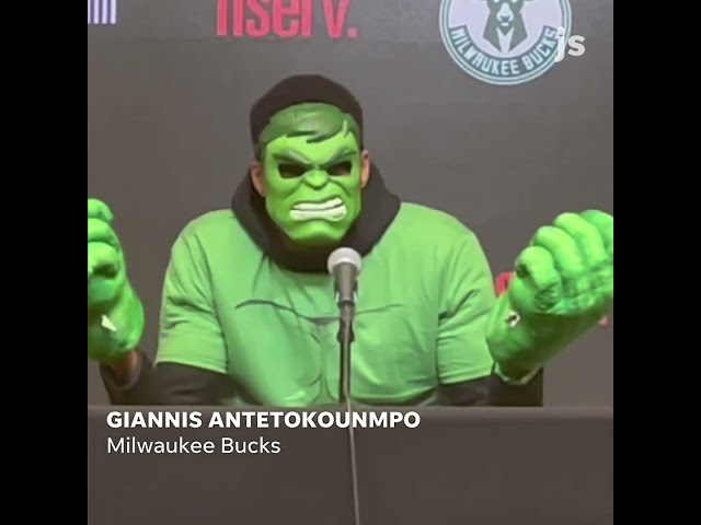 Giannis Antetokounmpo conducts entire press conference in Hulk costume