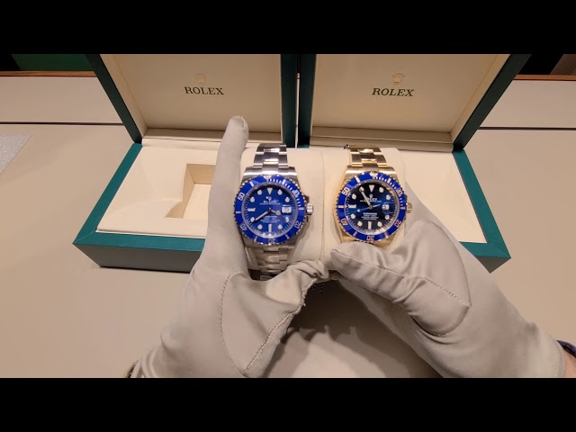 Rolex Smurf white gold blue dial vs Rolex submariner 41mm Yellow gold blue dial 126618LB vs 116619LB