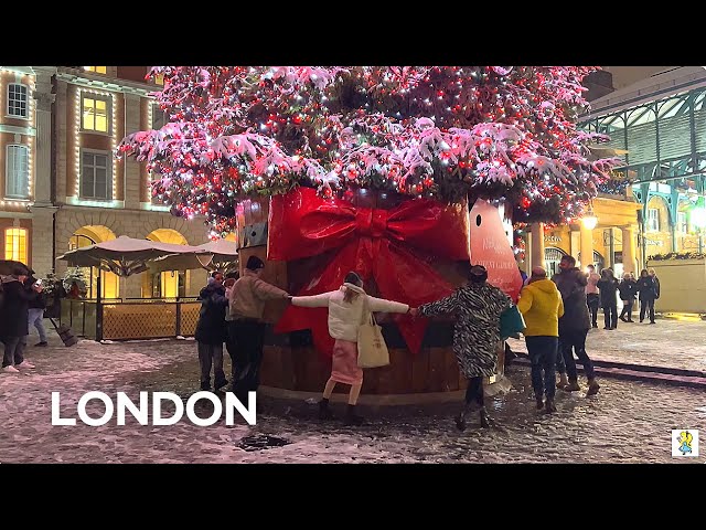 [4K]🇬🇧 London Snow Walk☃️Regent St., Covent Garden & Riverside Christmas market🌟🎄Dec. 11 2022