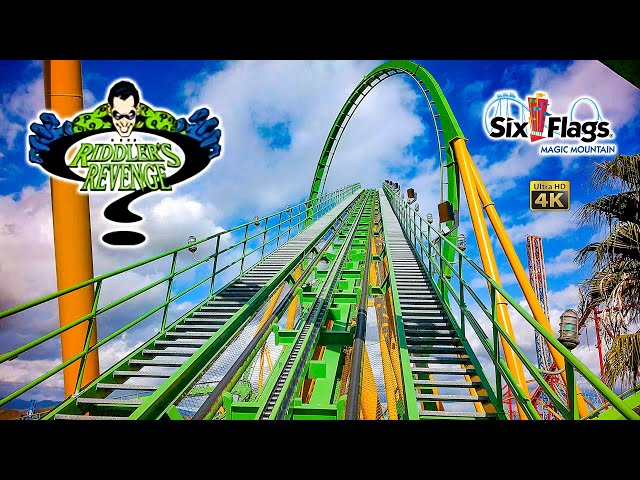 2024 The Riddler's Revenge Roller Coaster On Ride Front Seat 4k POV Six Flags Magic Mountain