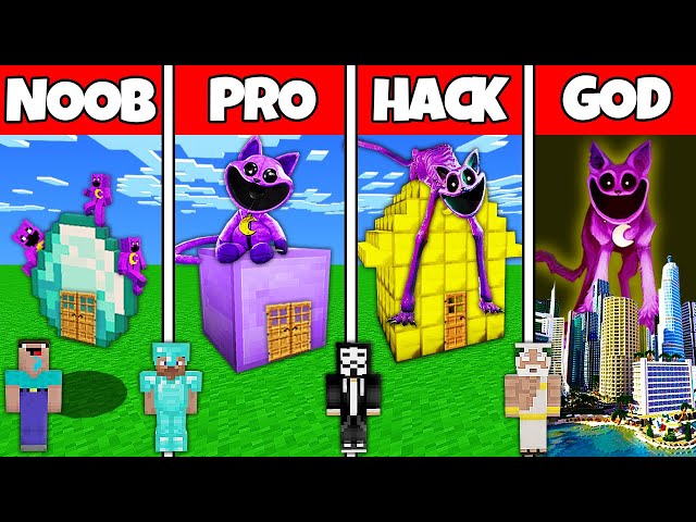Minecraft Battle: CATNAP HOUSE BUILD CHALLENGE - NOOB vs PRO vs HACKER vs GOD in Minecraft!