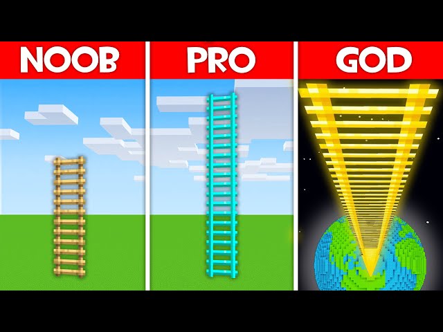 Minecraft Battle: LONGEST LADDER HOUSE BUILD CHALLENGE - NOOB vs PRO vs HACKER vs GOD in Minecraft!