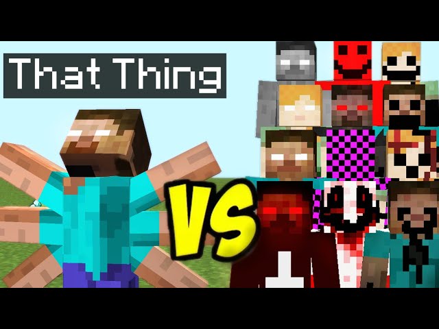 All Creepypasta mobs vs Herobrine That Thing in minecraft part 1