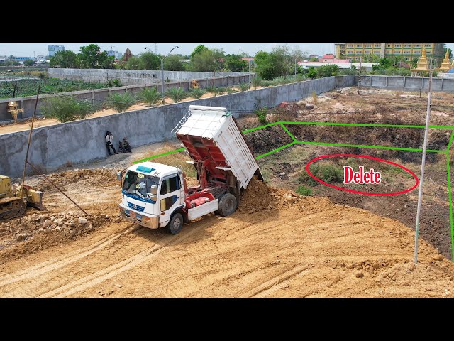 #Ep3 Update Project 80% Use Dozer D-31-A &5T Dump Trucks Loading Rock Filling Land Next To The Wall