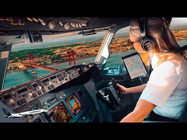 BOEING 737 Stunning LANDING LISBON PORTUGAL Airport RWY02 | Cockpit View | Life Of An Airline Pilot