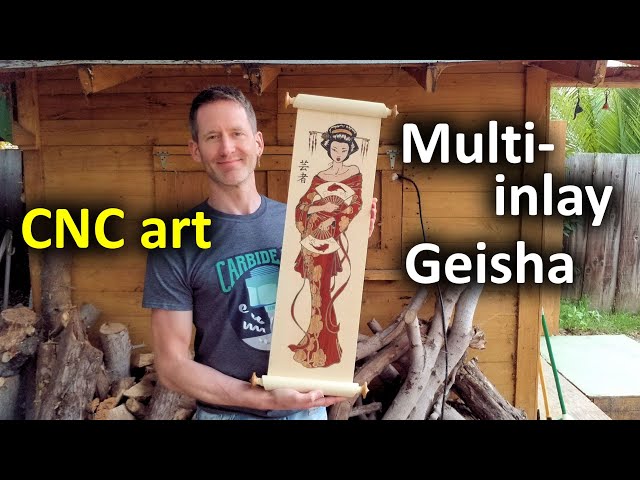 CNC multi-inlays with a V-prism technique - Carving a geisha scroll with the Shapeoko