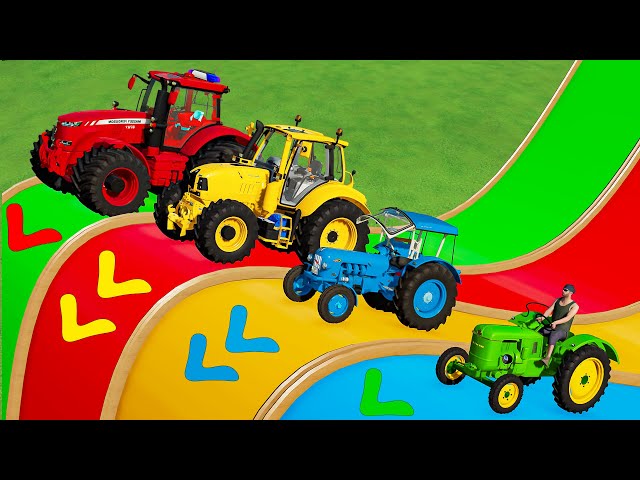 BIG & MINI TRACTORS & TRANSPORTING WATER TANKER & PORTAL TRAP with DEEP MUDDY EXTREME PARKOUR! FS22