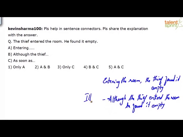 Sentence Connectors | Additional Example 8 to 10 | English Language | TalentSprint Aptitude Prep