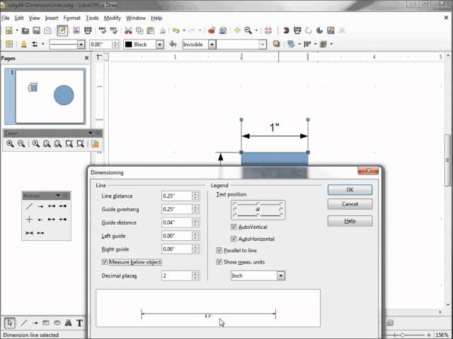 LibreOffice Draw (45) Dimension Lines Part 2 Dimesnion Line  Dialog Box