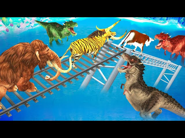 Mega Ramp Impossible Parkour Challenge With Gorilla Cow Mammoth Elephant Tiger Dinosaur Wild Animals