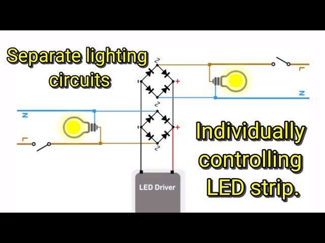 LED strip light controlled by 2 combined lighting circuits independently! with bridge rectifier hack