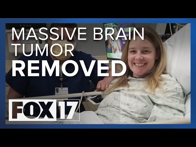Woman celebrates removal of tennis ball-sized brain tumor