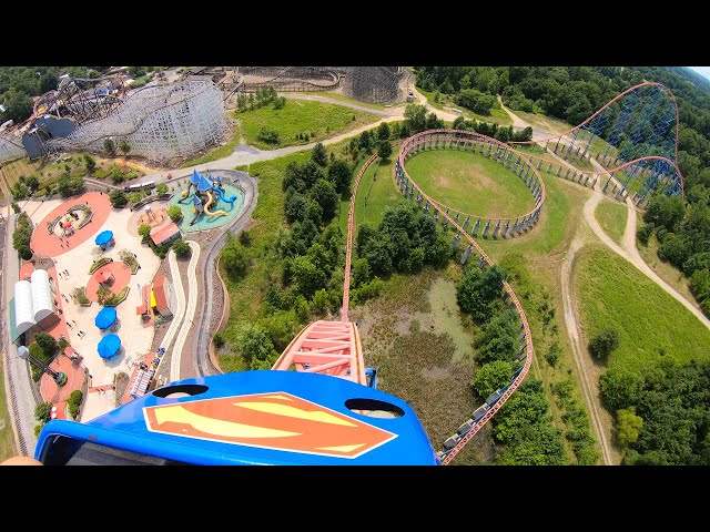 Superman Roller Coaster Front Seat POV 4K Six Flags America