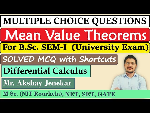 Solved MCQ on Differential Calculus | Mean Value Theorem | MVT | Taylors series | Maclaurin's series