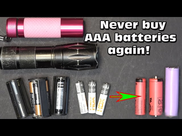 Flashlight AAA battery cartridge hack: Replace with Li-ion 14500/18500/18560 batteries