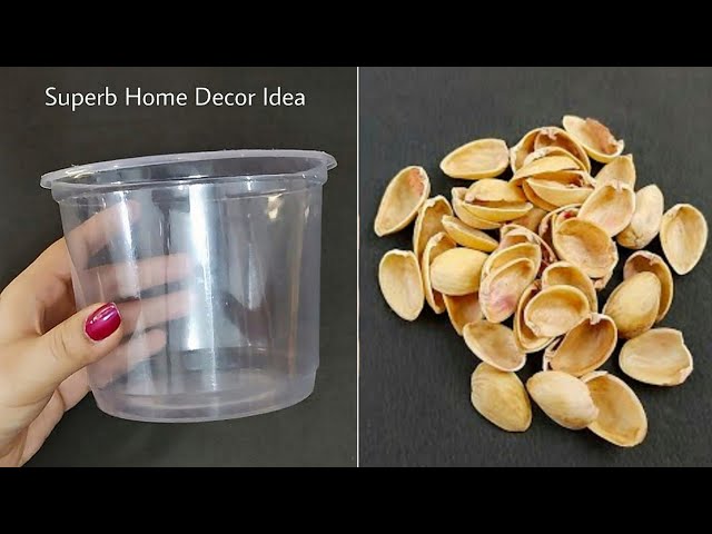 3 Amazing Home Decor Ideas using Waste Plastic Container and Pista Shells - DIY Crafts using waste